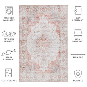 Safavieh Tucson Vintage Persian Area Rug - Elegant Power-loomed Design, Washable & Slip-resistant Safety Light Grey ,Rust Polyester Pile Tsn105f-10sq