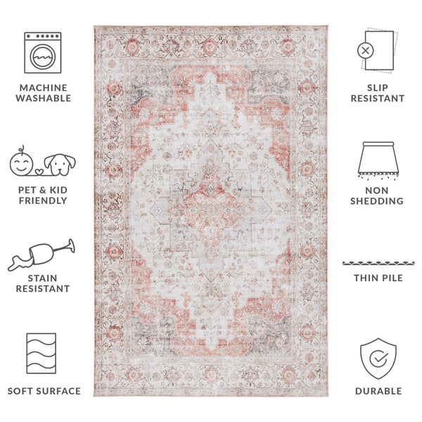 Safavieh Tucson Vintage Persian Area Rug - Elegant Power-loomed Design, Washable & Slip-resistant Safety Light Grey ,Rust Polyester Pile Tsn105f-10sq
