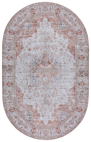 Safavieh Tucson Vintage Persian Area Rug - Elegant Power-loomed Design, Washable & Slip-resistant Safety Light Grey ,Rust Polyester Pile Tsn105f-10sq