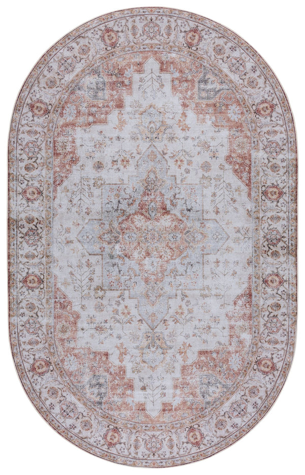 Safavieh Tucson Vintage Persian Area Rug - Elegant Power-loomed Design, Washable & Slip-resistant Safety Light Grey ,Rust Polyester Pile Tsn105f-10sq