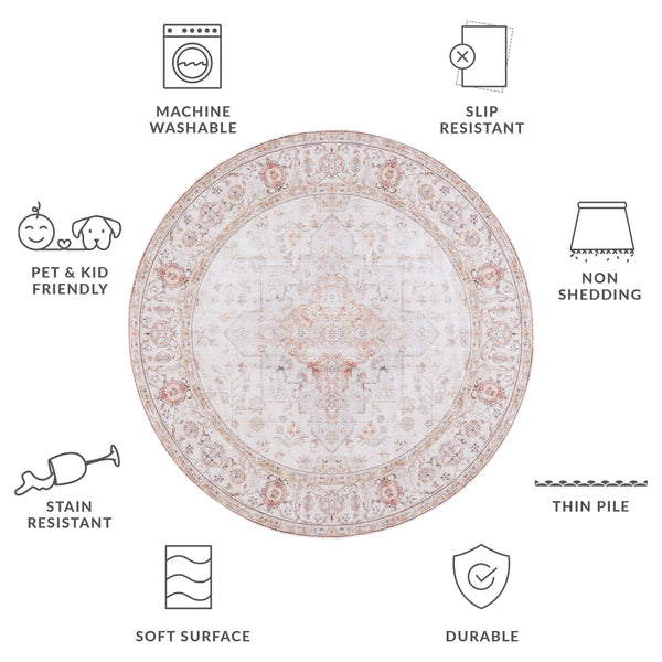 Safavieh Tucson Vintage Persian Area Rug - Elegant Power-loomed Design, Washable & Slip-resistant Safety Light Grey ,Rust Polyester Pile Tsn105f-10sq