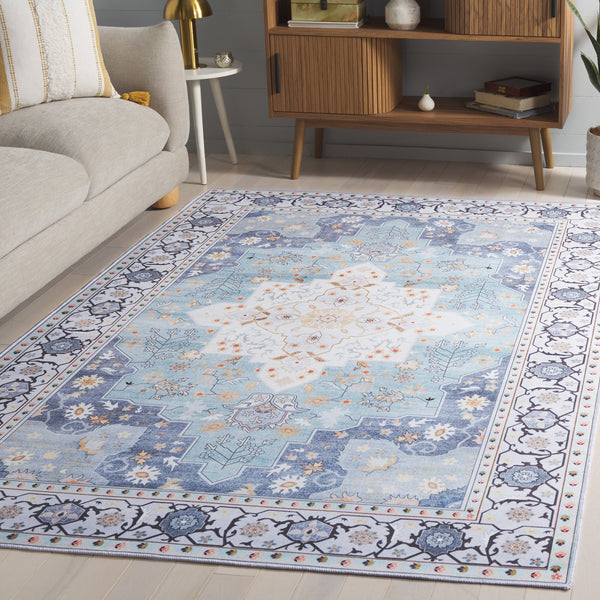 Safavieh Tucson Vintage Persian Aqua Light Blue Area Rug — Machine Washable, Low-Profile Soft Pile, Slip-Resistant 4'-0" x 6'-0" TSN105J-4