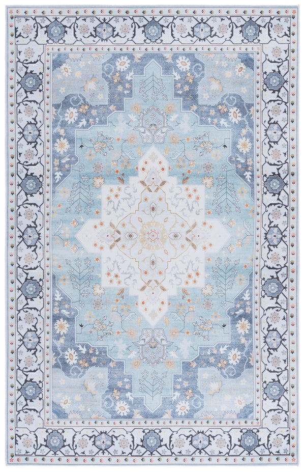 Safavieh Tucson Vintage Persian Area Rug In Aqua Light Blue — Low-Profile, Machine Washable, Slip-Resistant Elegance 5'-0" x 8'-0" TSN105J-5