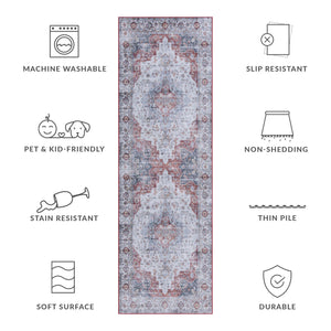 Safavieh Tucson Vintage Persian Area Rug - Elegant Power-loomed Design, Washable & Slip-resistant Safety Light Blue ,Rust Polyester Pile Tsn105l-210