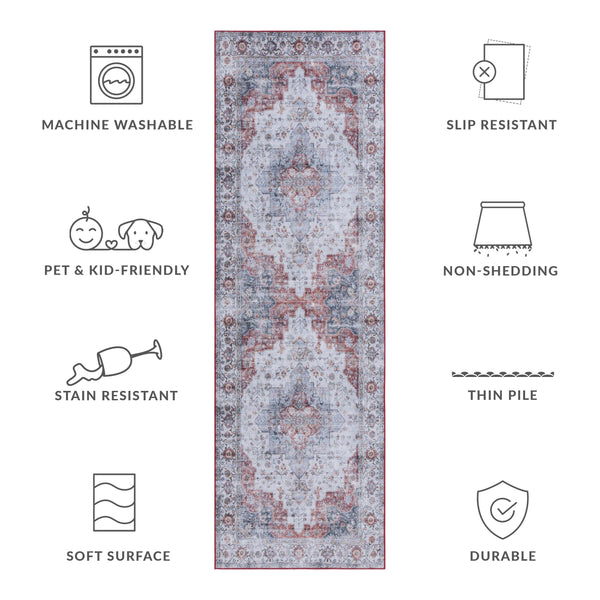 Safavieh Tucson Vintage Persian Area Rug - Elegant Power-loomed Design, Washable & Slip-resistant Safety Light Blue ,Rust Polyester Pile Tsn105l-210