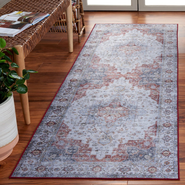 Safavieh Tucson Vintage Persian Area Rug - Elegant Power-loomed Design, Washable & Slip-resistant Safety Light Blue ,Rust Polyester Pile Tsn105l-210
