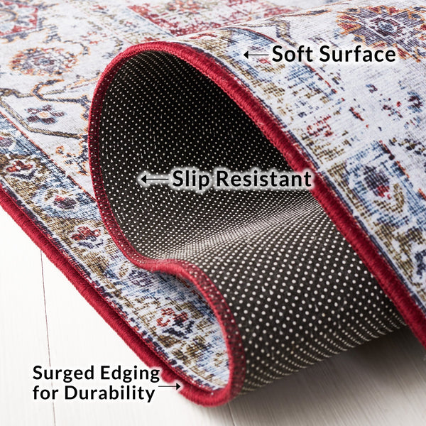 Safavieh Tucson Vintage Persian Area Rug - Elegant Power-loomed Design, Washable & Slip-resistant Safety Light Blue ,Rust Polyester Pile Tsn105l-210