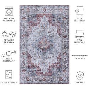 Safavieh Tucson Vintage Persian Area Rug - Elegant Power-loomed Design, Washable & Slip-resistant Safety Light Blue ,Rust Polyester Pile Tsn105l-210