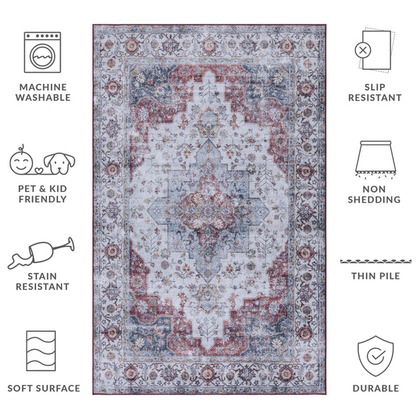 Safavieh Tucson Vintage Persian Area Rug - Elegant Power-loomed Design, Washable & Slip-resistant Safety Light Blue ,Rust Polyester Pile Tsn105l-210