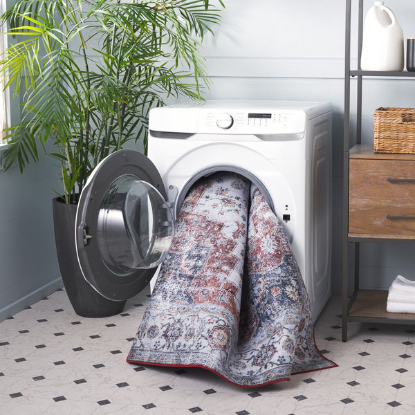 Safavieh Tucson Vintage Persian Area Rug - Elegant Power-loomed Design, Washable & Slip-resistant Safety Light Blue ,Rust Polyester Pile Tsn105l-210