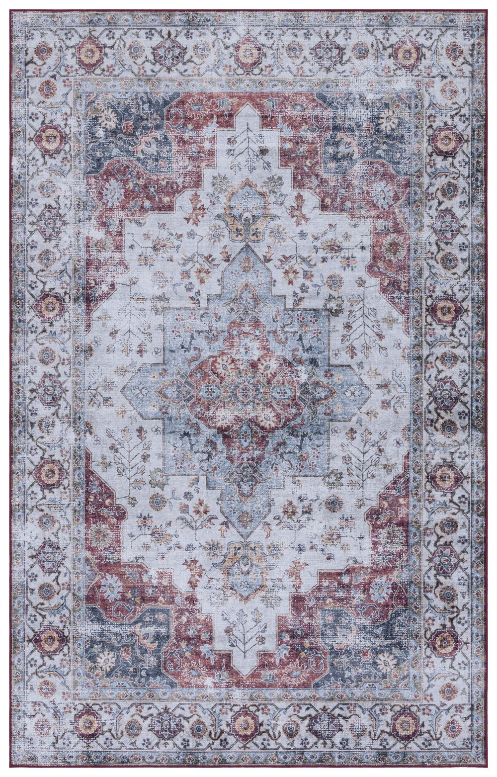 Safavieh Tucson Vintage Persian Area Rug - Elegant Power-loomed Design, Washable & Slip-resistant Safety Light Blue ,Rust Polyester Pile Tsn105l-210
