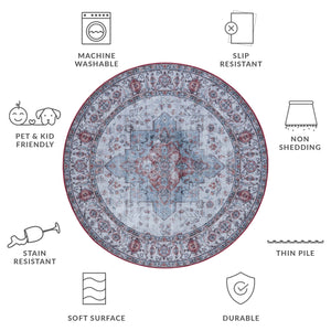 Safavieh Tucson Vintage Persian Area Rug - Elegant Power-loomed Design, Washable & Slip-resistant Safety Light Blue ,Rust Polyester Pile Tsn105l-210