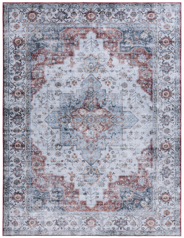 Safavieh Tucson Vintage Persian Area Rug - Elegant Power-loomed Design, Washable & Slip-resistant Safety Light Blue ,Rust Polyester Pile Tsn105l-210