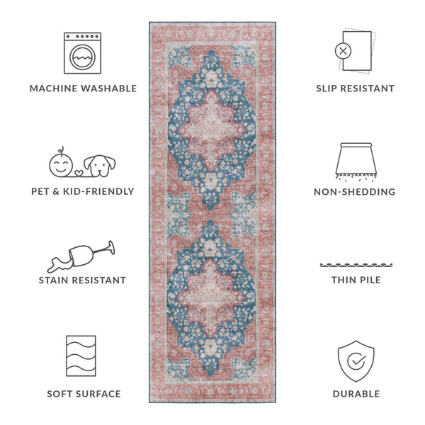 Safavieh Tucson Vintage Persian Area Rug - Elegant Power-loomed Design, Washable & Slip-resistant Safety Navy ,Rust Polyester Pile Tsn105n-26