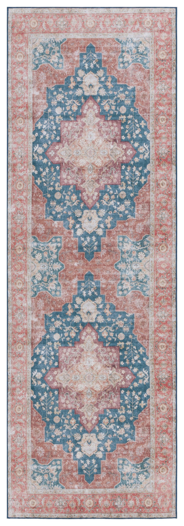 Safavieh Tucson Vintage Persian Area Rug - Elegant Power-loomed Design, Washable & Slip-resistant Safety Navy ,Rust Polyester Pile Tsn105n-26