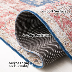 Safavieh Tucson Vintage Persian Area Rug - Elegant Power-loomed Design, Washable & Slip-resistant Safety Navy ,Rust Polyester Pile Tsn105n-26