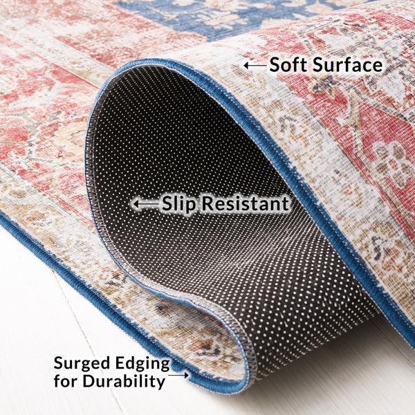 Safavieh Tucson Vintage Persian Area Rug - Elegant Power-loomed Design, Washable & Slip-resistant Safety Navy ,Rust Polyester Pile Tsn105n-26