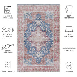 Safavieh Tucson Vintage Persian Area Rug - Elegant Power-loomed Design, Washable & Slip-resistant Safety Navy ,Rust Polyester Pile Tsn105n-26