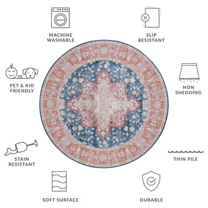 Safavieh Tucson Vintage Persian Area Rug - Elegant Power-loomed Design, Washable & Slip-resistant Safety Navy ,Rust Polyester Pile Tsn105n-26