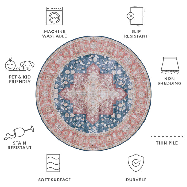 Safavieh Tucson Vintage Persian Area Rug - Elegant Power-loomed Design, Washable & Slip-resistant Safety Navy ,Rust Polyester Pile Tsn105n-26