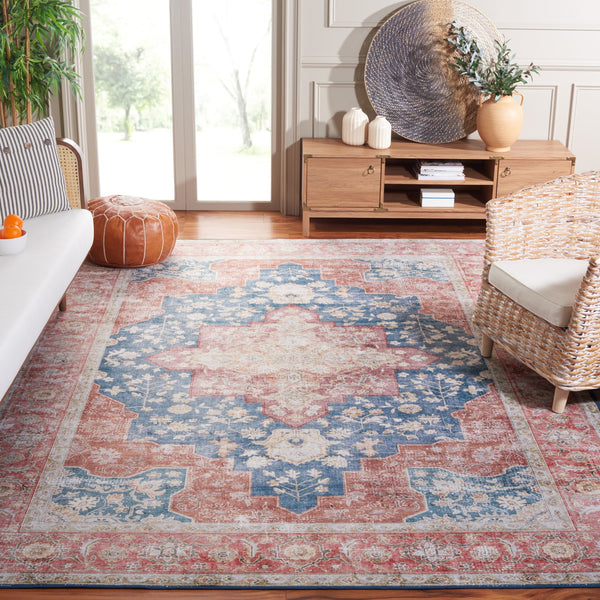 Safavieh Tucson Vintage Persian Area Rug - Elegant Power-loomed Design, Washable & Slip-resistant Safety Navy ,Rust Polyester Pile Tsn105n-26