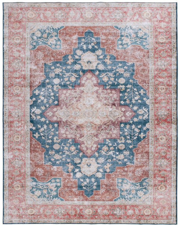 Safavieh Tucson Vintage Persian Area Rug - Elegant Power-loomed Design, Washable & Slip-resistant Safety Navy ,Rust Polyester Pile Tsn105n-26