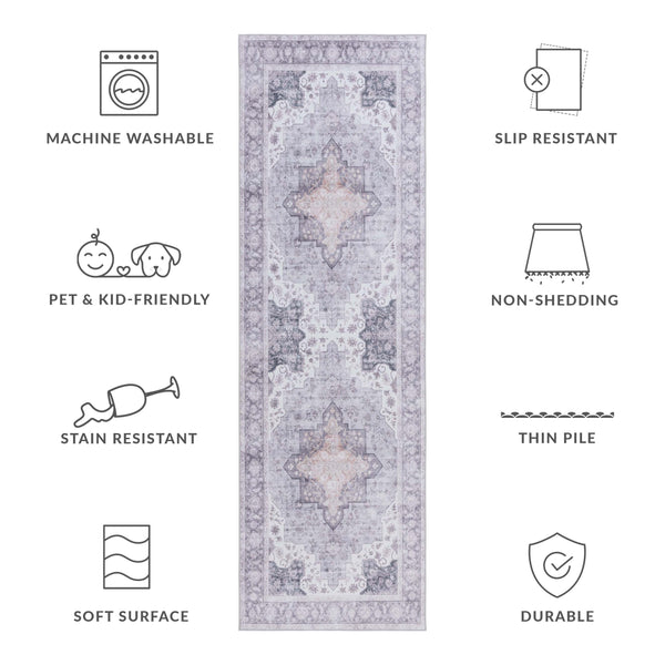 Safavieh Tucson Vintage Persian Area Rug - Elegant Power-loomed Design, Washable & Slip-resistant Safety Light Purple ,Sage Polyester Pile Tsn105w-24