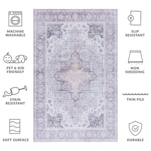 Safavieh Tucson Vintage Persian Area Rug - Elegant Power-loomed Design, Washable & Slip-resistant Safety Light Purple ,Sage Polyester Pile Tsn105w-24