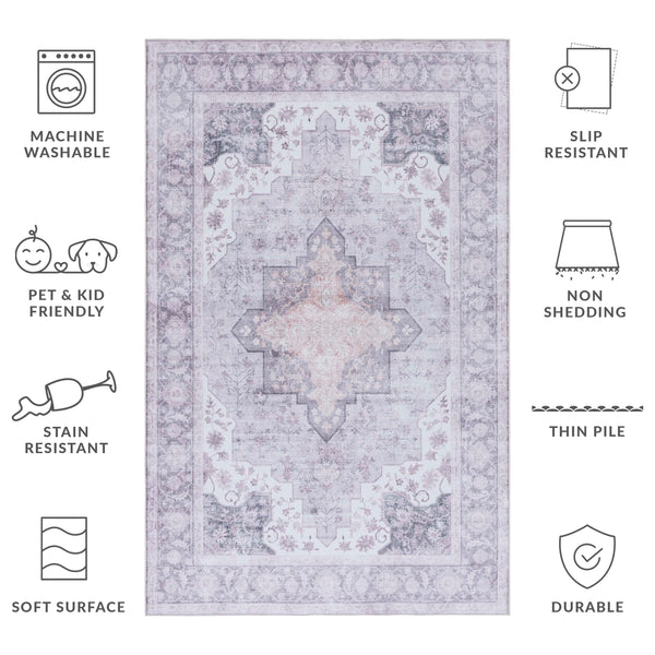 Safavieh Tucson Vintage Persian Area Rug - Elegant Power-loomed Design, Washable & Slip-resistant Safety Light Purple ,Sage Polyester Pile Tsn105w-24