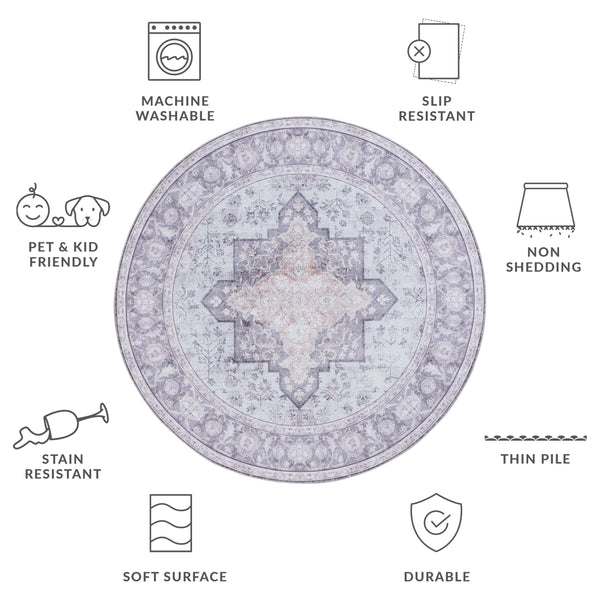 Safavieh Tucson Vintage Persian Area Rug - Elegant Power-loomed Design, Washable & Slip-resistant Safety Light Purple ,Sage Polyester Pile Tsn105w-24