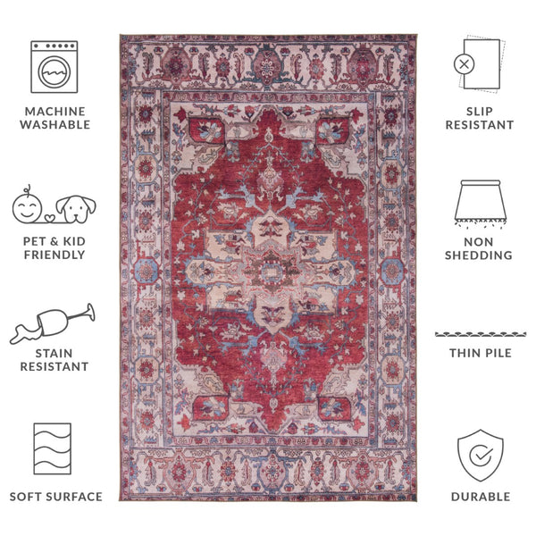 Safavieh Tucson Vintage Persian Area Rug, Timeless Traditional Design, Machine Washable & Slip-resistant Beauty Red ,Beige Polyester Pile Tsn106q-222