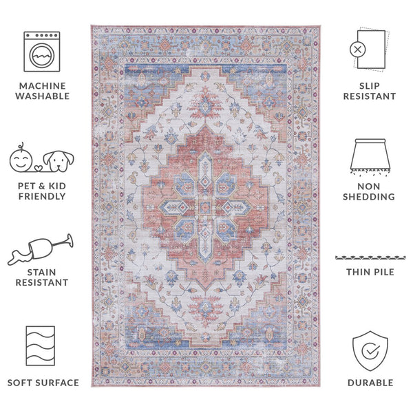 Safavieh Tucson Vintage Persian 109b Area Rug – Machine Washable, Slip Resistant, Durable, Stylish Design Beige ,Blue Polyester Pile Tsn109b-218