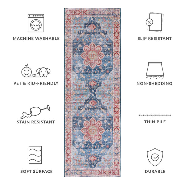 Safavieh Tucson Vintage Persian Area Rug - Exquisite Traditional Design, Machine Washable & Slip Resistant Blue ,Rust Polyester Pile Tsn110m-218