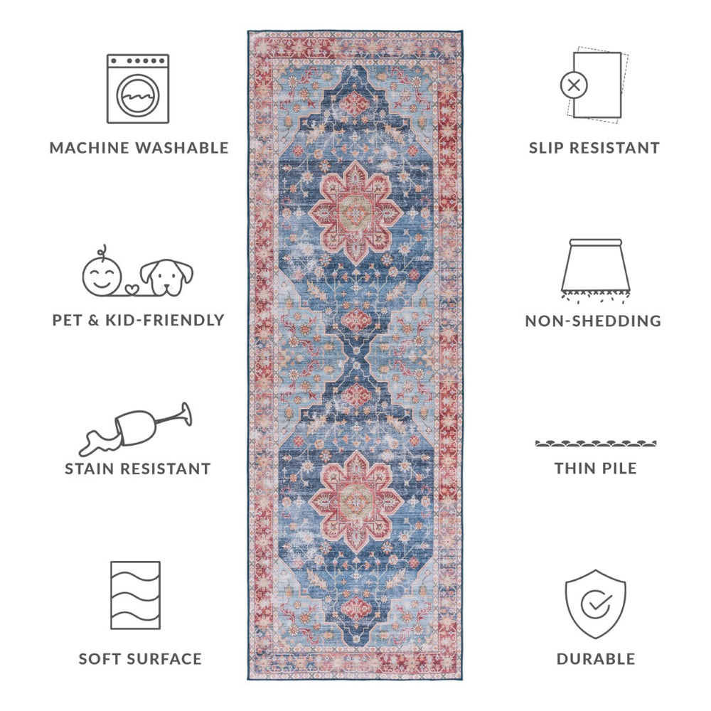Safavieh Tucson Vintage Persian Area Rug - Timeless Elegance, Slip Resistant, Machine Washable For Easy Care Blue ,Rust Polyester Pile Tsn110m-8sq