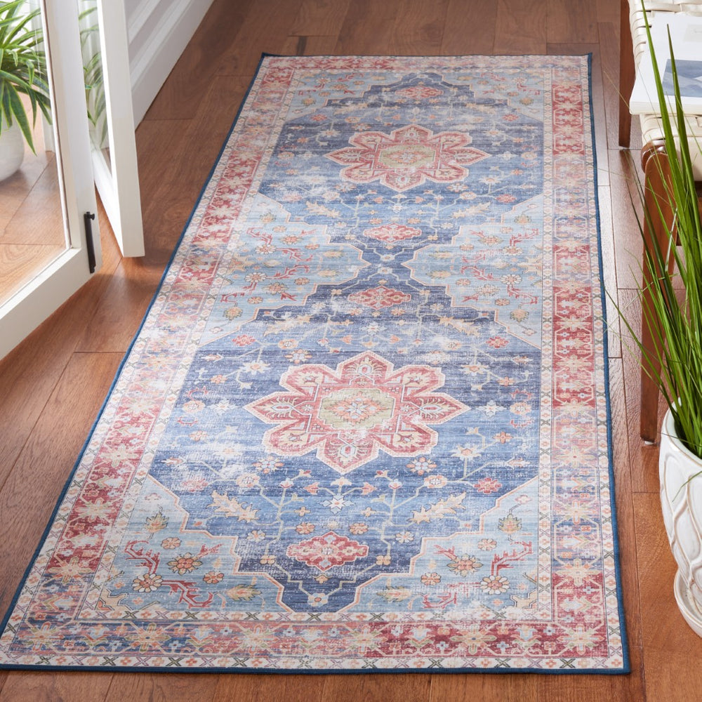 Safavieh Tucson Vintage Persian Area Rug - Timeless Elegance, Slip Resistant, Machine Washable For Easy Care Blue ,Rust Polyester Pile Tsn110m-8sq