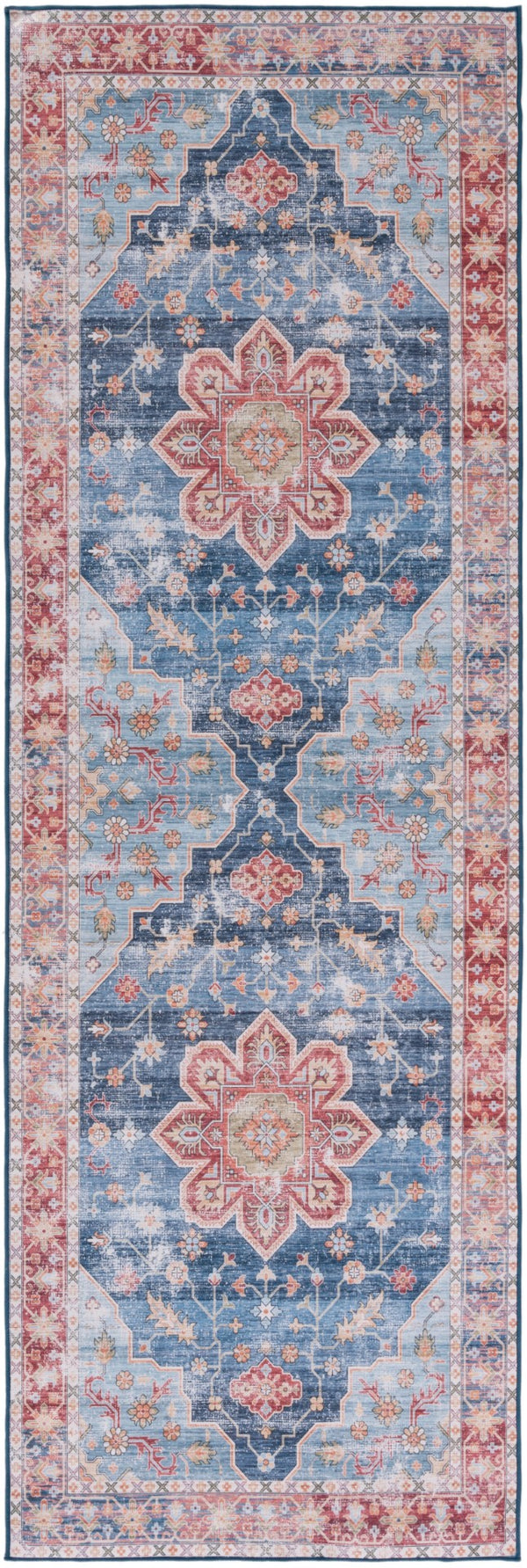 Safavieh Tucson Vintage Persian Area Rug - Timeless Elegance, Slip Resistant, Machine Washable For Easy Care Blue ,Rust Polyester Pile Tsn110m-8sq