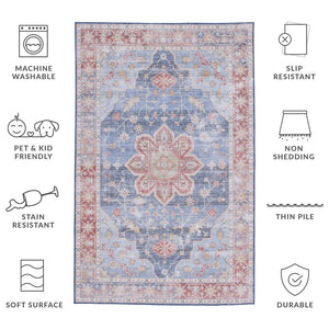 Safavieh Tucson Vintage Persian Area Rug - Exquisite Traditional Design, Machine Washable & Slip Resistant Blue ,Rust Polyester Pile Tsn110m-218