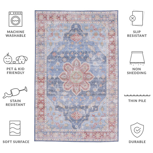 Safavieh Tucson Vintage Persian Area Rug - Exquisite Traditional Design, Machine Washable & Slip Resistant Blue ,Rust Polyester Pile Tsn110m-218