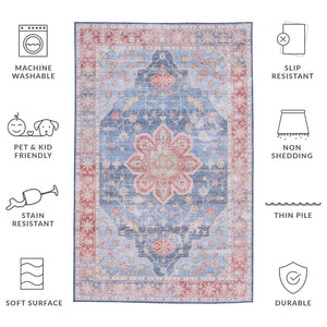 Safavieh Tucson Vintage Persian Area Rug - Timeless Elegance, Slip Resistant, Machine Washable For Easy Care Blue ,Rust Polyester Pile Tsn110m-8sq