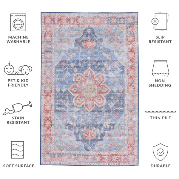 Safavieh Tucson Vintage Persian Area Rug - Timeless Elegance, Slip Resistant, Machine Washable For Easy Care Blue ,Rust Polyester Pile Tsn110m-8sq