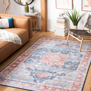 Safavieh Tucson Vintage Persian Area Rug - Timeless Elegance, Slip Resistant, Machine Washable For Easy Care Blue ,Rust Polyester Pile Tsn110m-8sq
