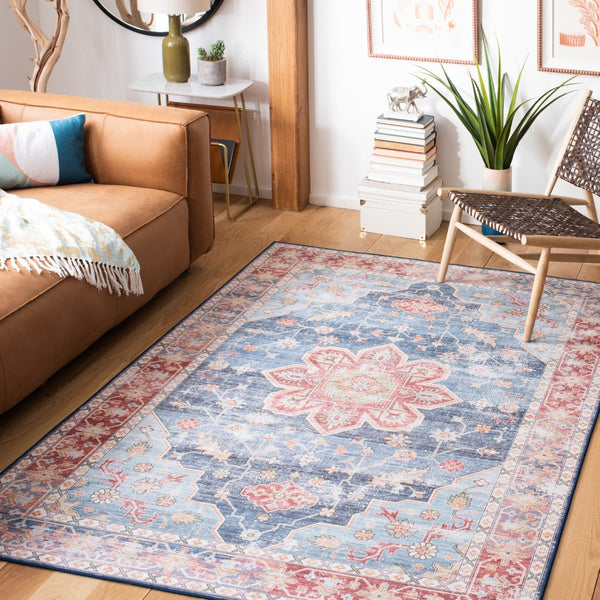 Safavieh Tucson Vintage Persian Area Rug - Timeless Elegance, Slip Resistant, Machine Washable For Easy Care Blue ,Rust Polyester Pile Tsn110m-8sq