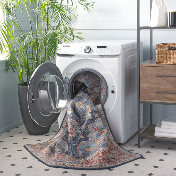 Safavieh Tucson Vintage Persian Area Rug - Exquisite Traditional Design, Machine Washable & Slip Resistant Blue ,Rust Polyester Pile Tsn110m-218