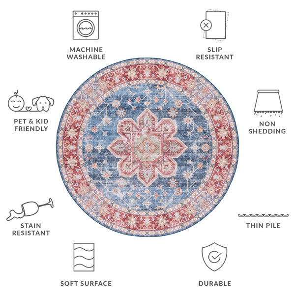 Safavieh Tucson Vintage Persian Area Rug - Timeless Elegance, Slip Resistant, Machine Washable For Easy Care Blue ,Rust Polyester Pile Tsn110m-8sq