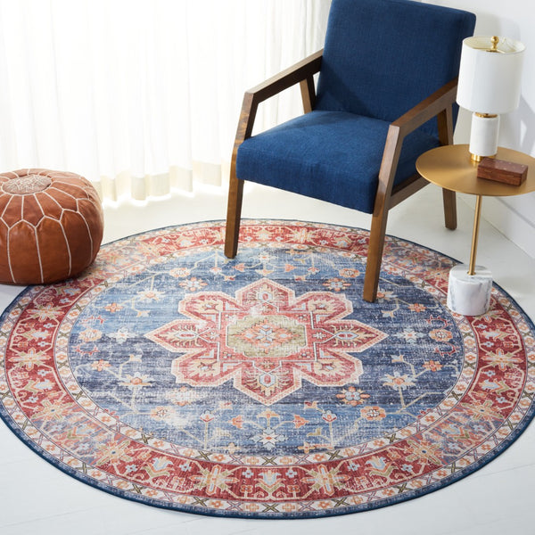 Safavieh Tucson Vintage Persian Area Rug - Timeless Elegance, Slip Resistant, Machine Washable For Easy Care Blue ,Rust Polyester Pile Tsn110m-8sq