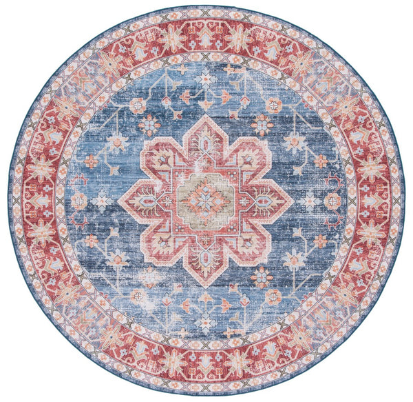 Safavieh Tucson Vintage Persian Area Rug - Timeless Elegance, Slip Resistant, Machine Washable For Easy Care Blue ,Rust Polyester Pile Tsn110m-8sq