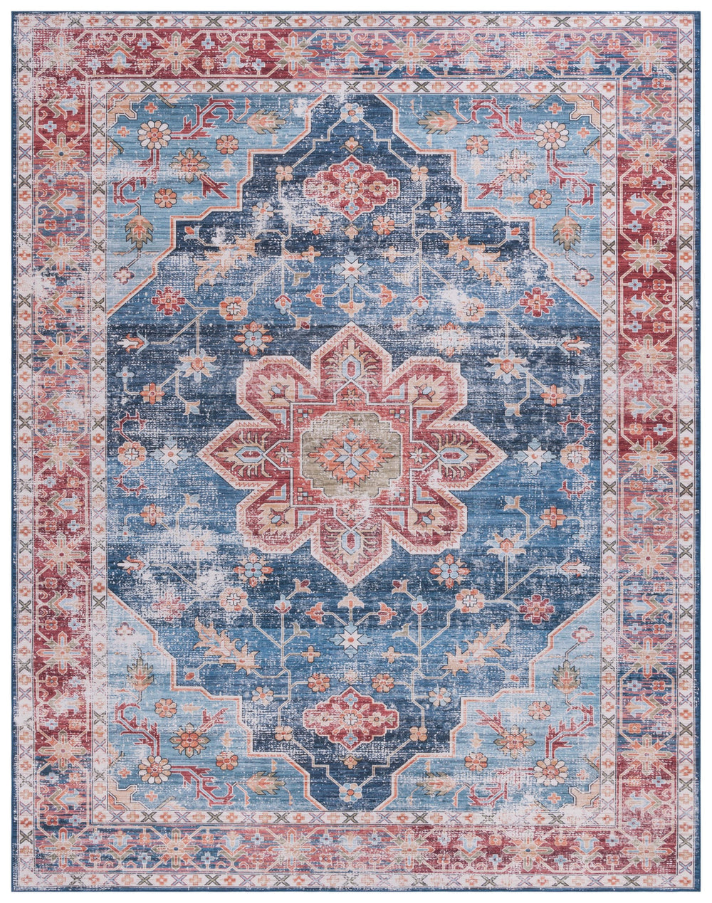 Safavieh Tucson Vintage Persian Area Rug - Exquisite Traditional Design, Machine Washable & Slip Resistant Blue ,Rust Polyester Pile Tsn110m-218