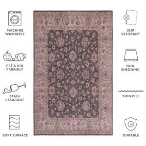 Safavieh Tucson Stylish Machine Washable Rug – Slip Resistant, Durable Polyester Pile For Modern Spaces Dark Grey ,Beige Polyester Pile Tsn111g-24