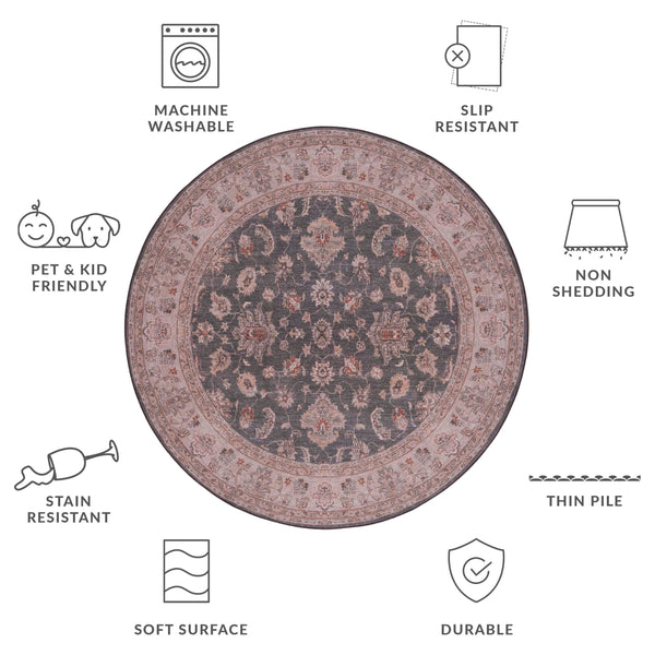 Safavieh Tucson Stylish Machine Washable Rug – Slip Resistant, Durable Polyester Pile For Modern Spaces Dark Grey ,Beige Polyester Pile Tsn111g-24