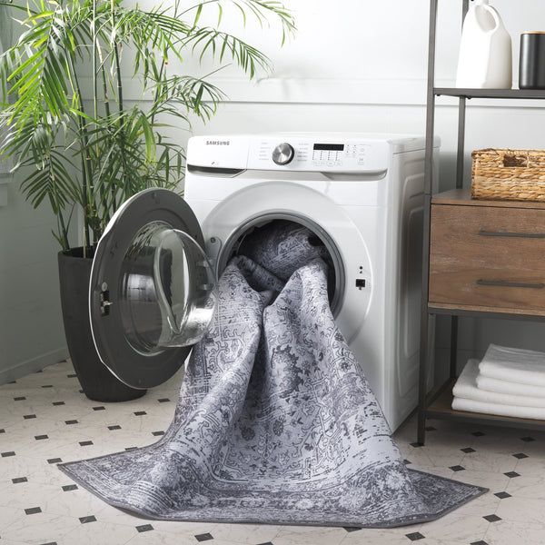 Safavieh Tucson Elegant Traditional Area Rug - Timeless Design, Durable Polyester, Washable & Slip-resistant Dark Grey ,Grey Polyester Pile Tsn113f-6